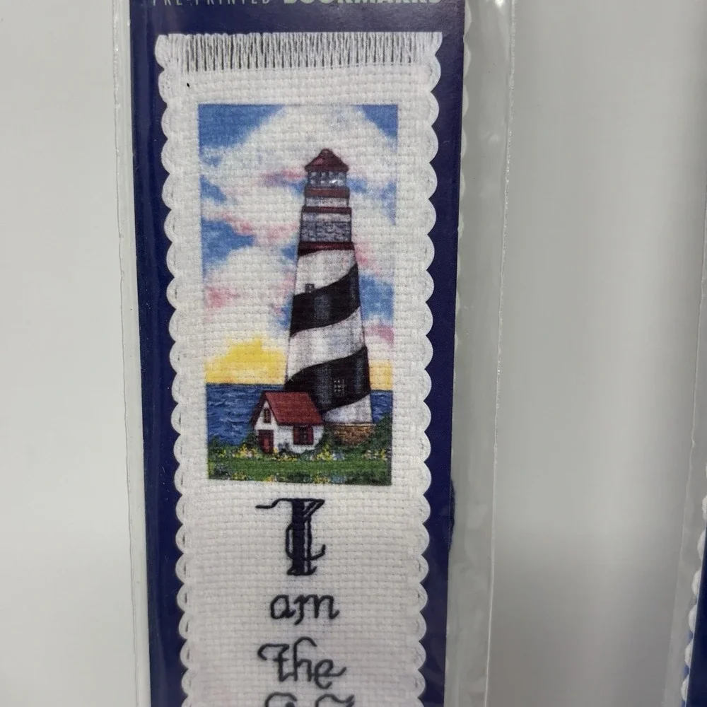 Vintage Bucilla Cross Stitch Bookmark Kits 1-Cat 2-Lighthouse Lot Of 3 Sealed